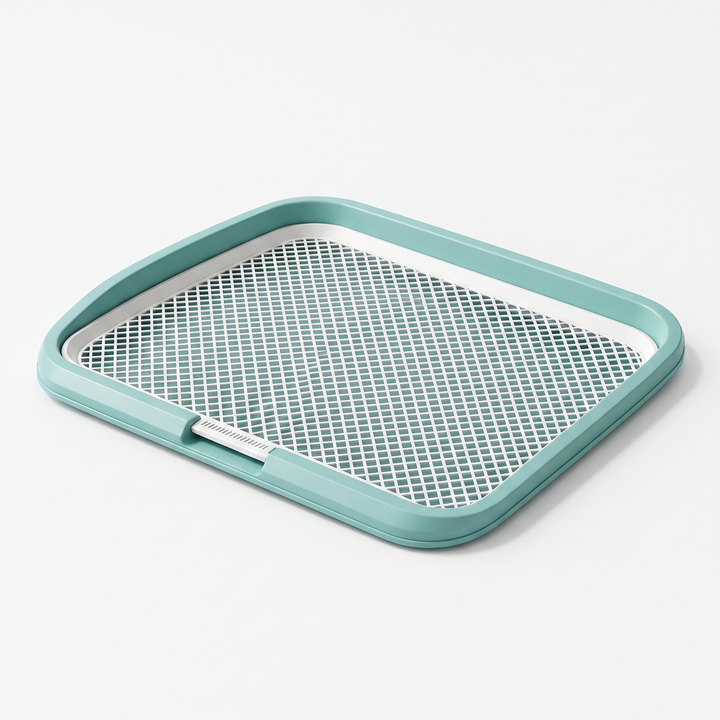 Indoor dog potty tray in fresh teal with removable slotted grid