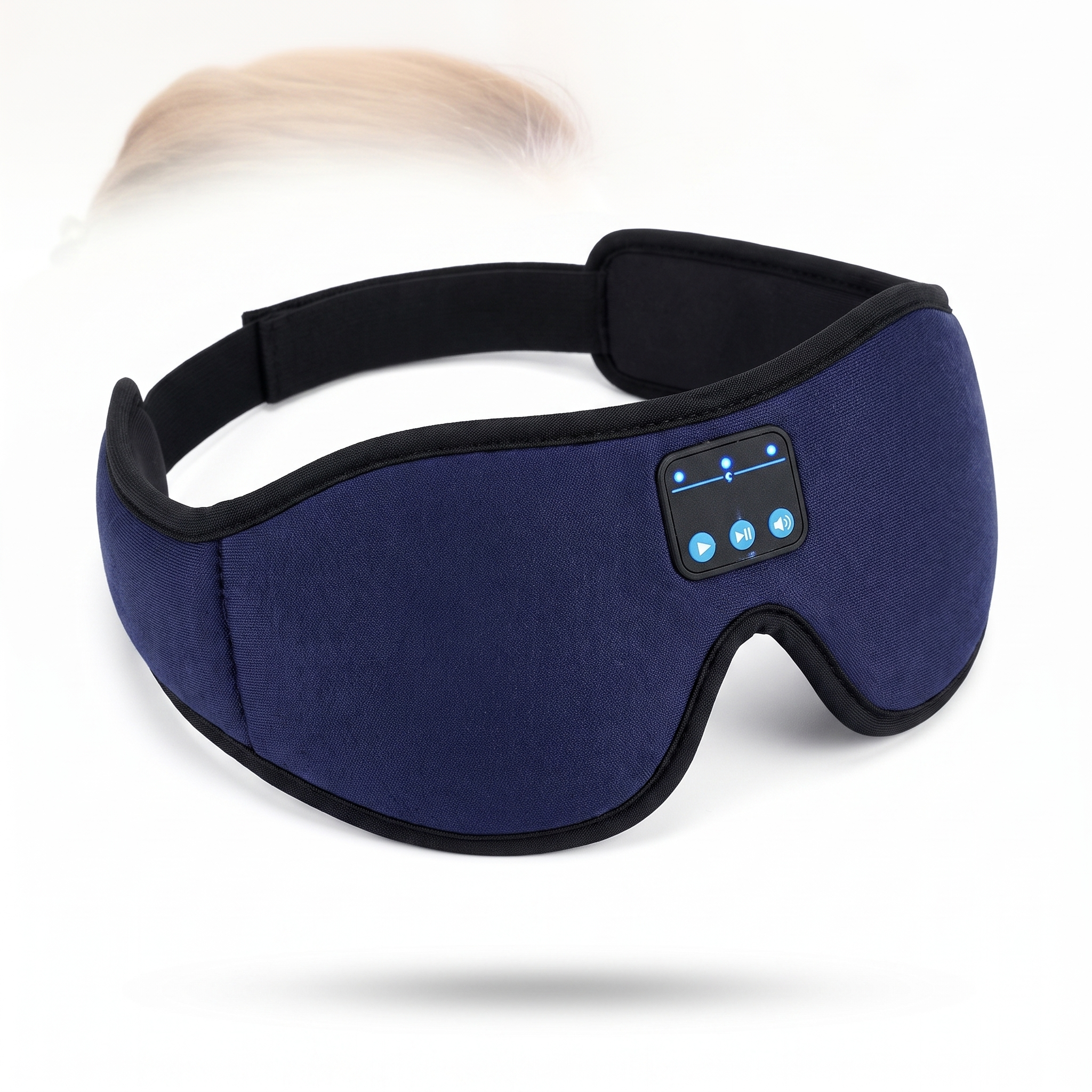 Blackout sleep mask with built-in speakers in navy