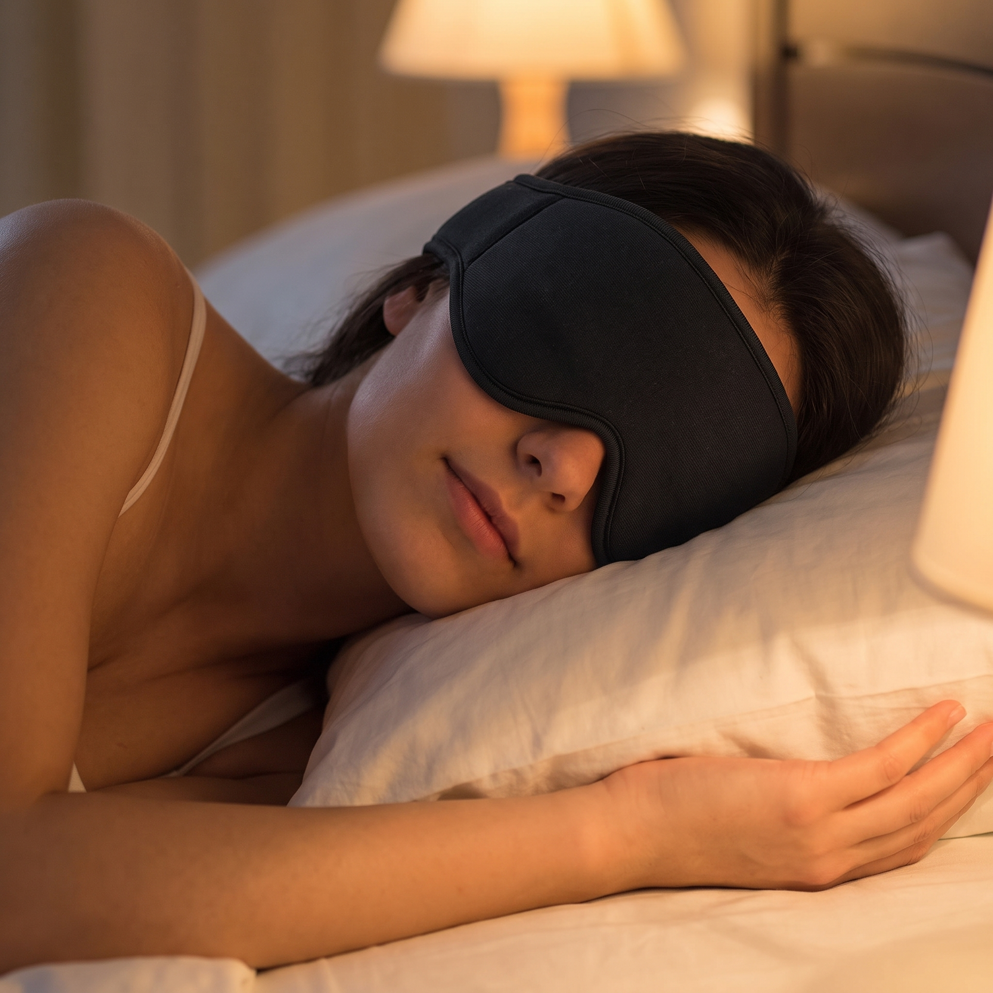 Side sleeper wearing the mask with nothing pressing into her ear