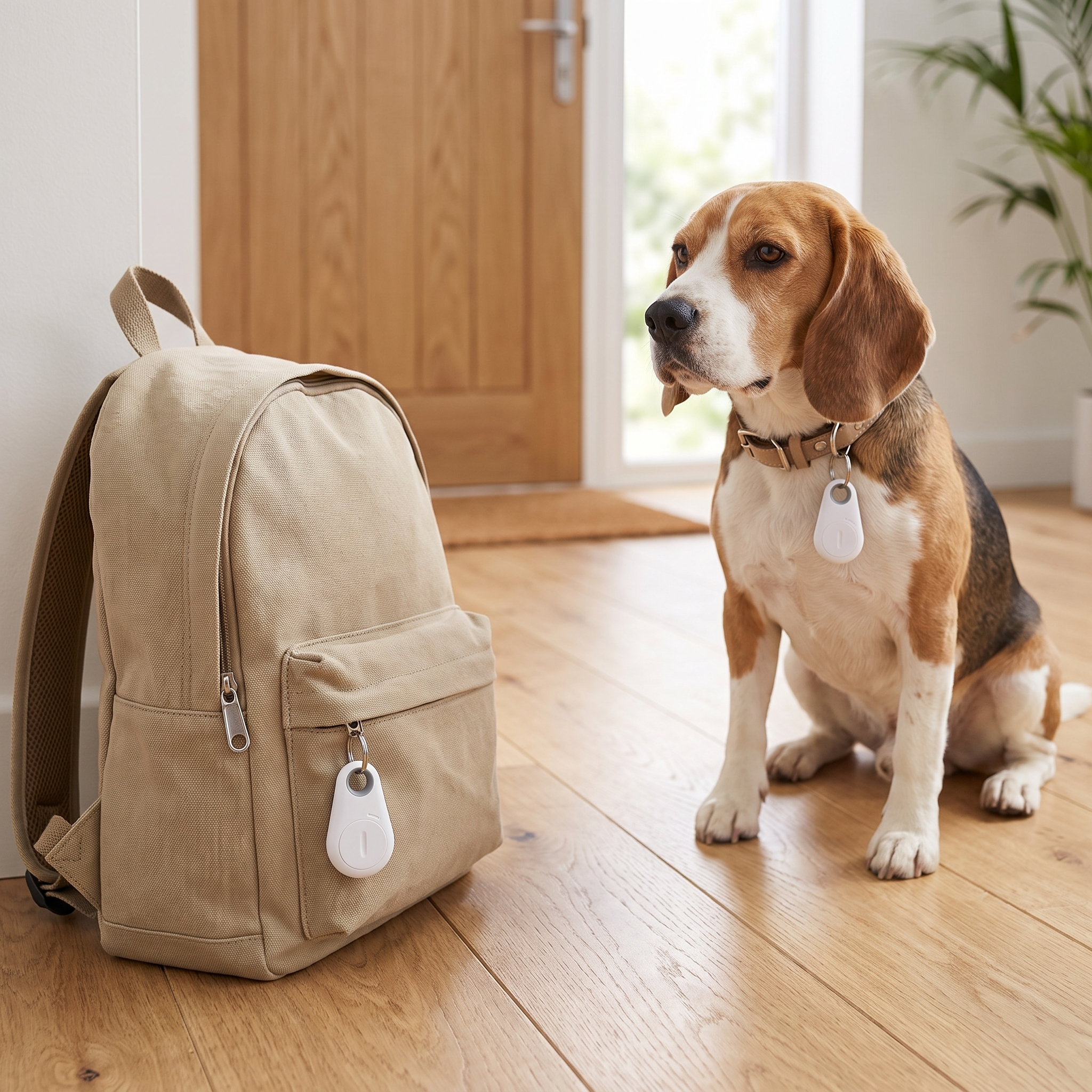 Tags on a backpack zip pull and a dog collar