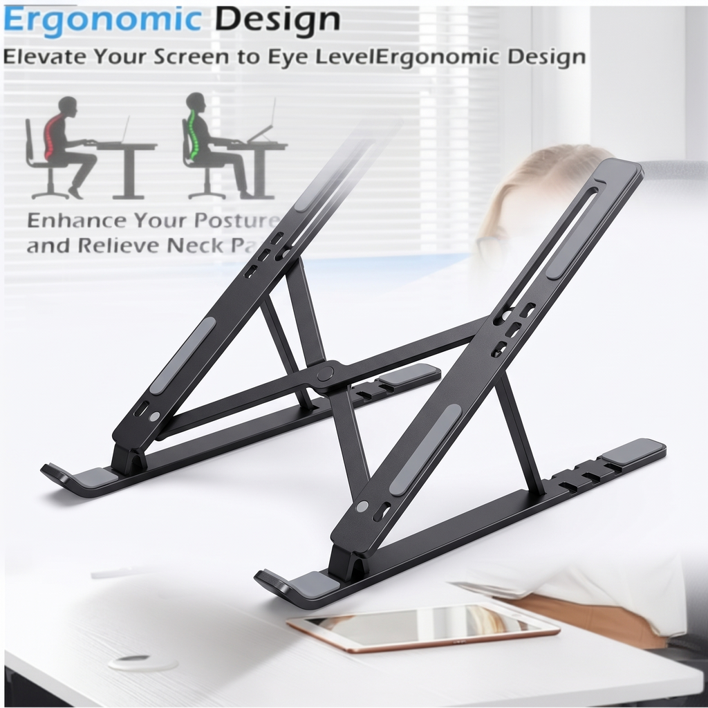 Foldable aluminium laptop stand in black