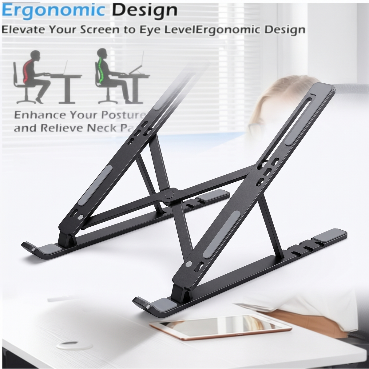 Foldable aluminium laptop stand in black