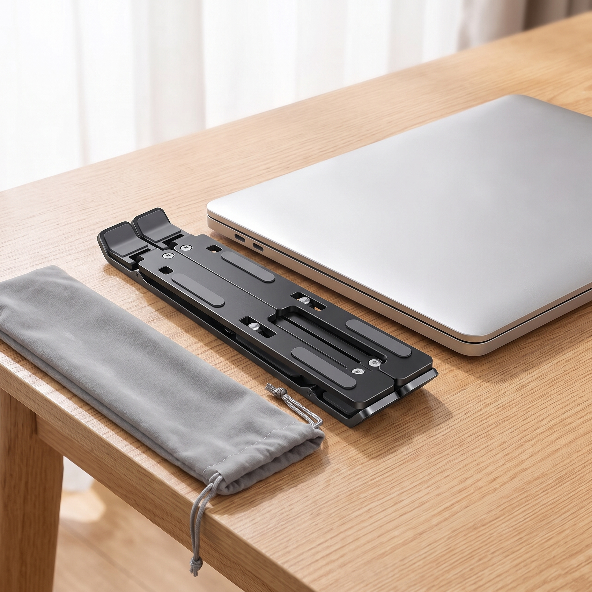 Stand folded flat next to its carry pouch