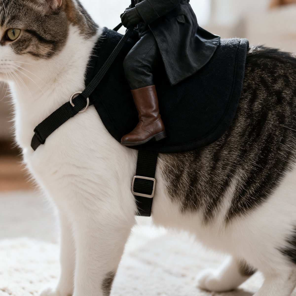 Close-up of the strap fastening under the cat's chest