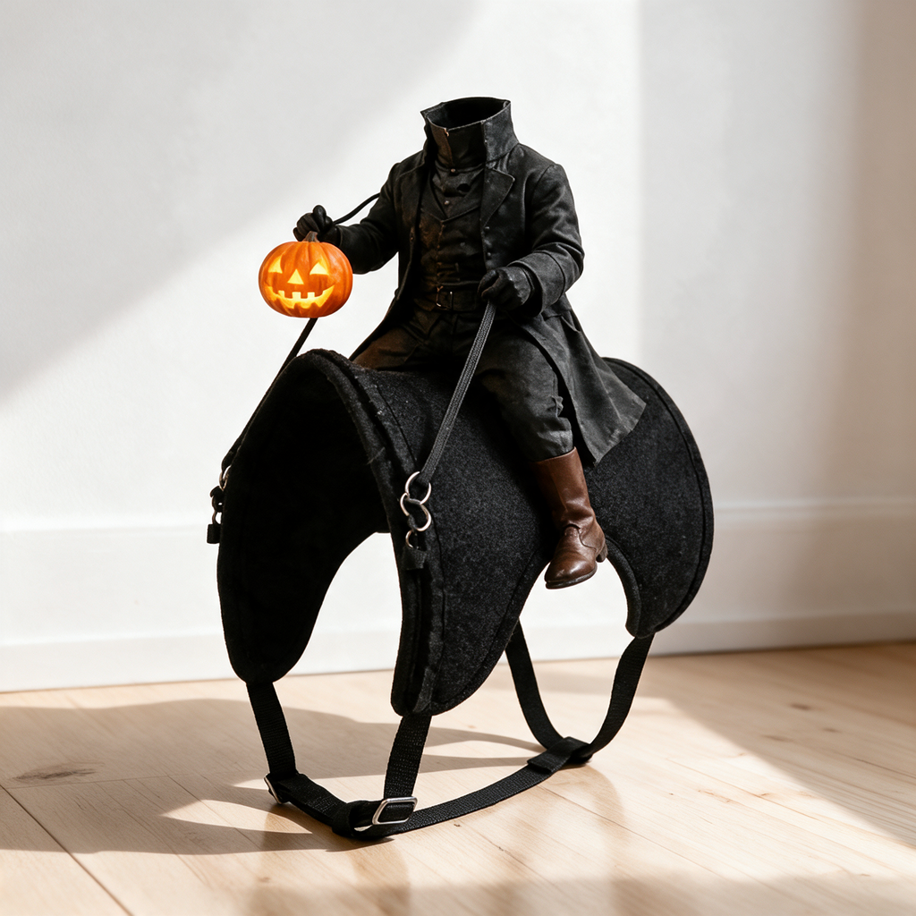 The Headless Horseman cat costume on its own: rider, saddle and straps