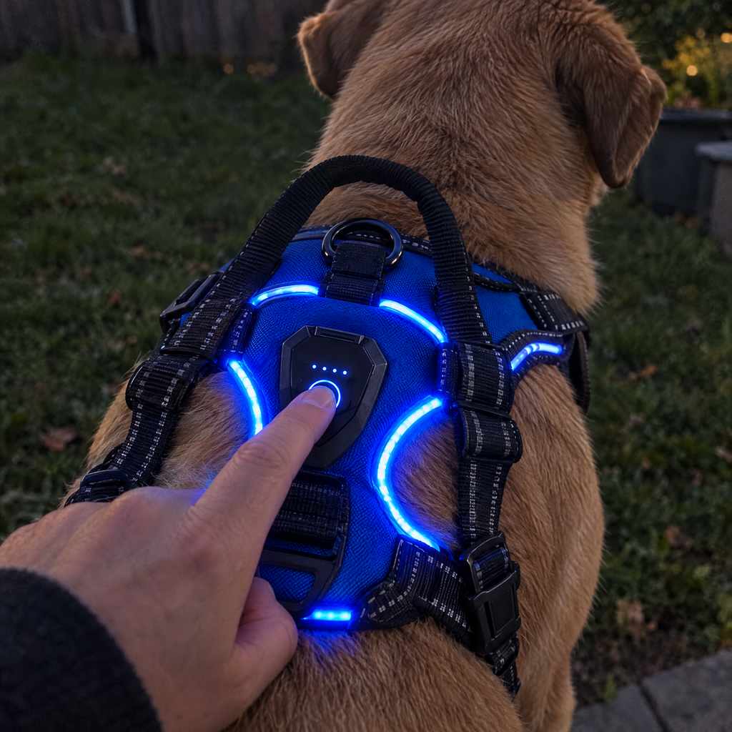 Blue: pressing the button on the back panel to switch the light on