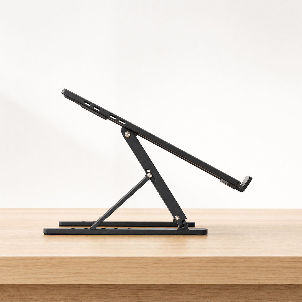 Side view of the laptop stand showing the six height adjustment notches